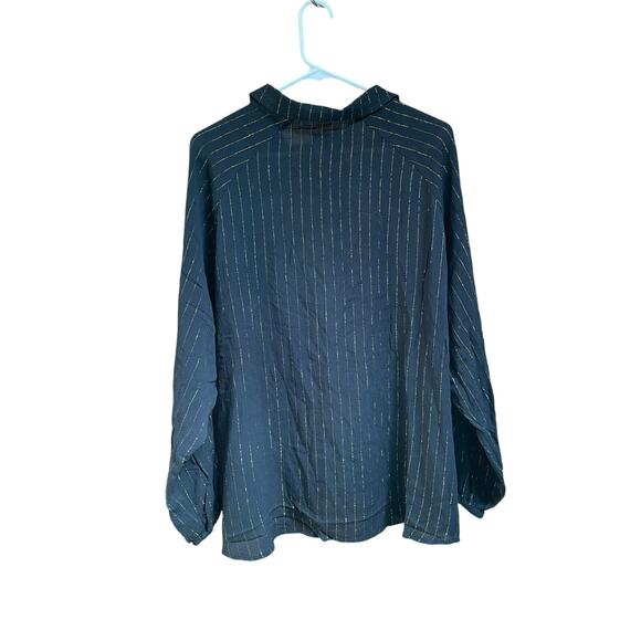OAT Black Metallic Gold Striped Long Sleeve Collared Button‎ Up Shirt Size L NWT - Picture 2 of 9